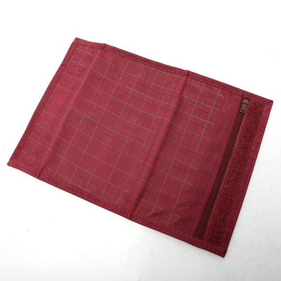 Vintage Plaid Nylon Wallet Red Burgundy Checks Zipper Velcro Closure - Picture 8 of 8
